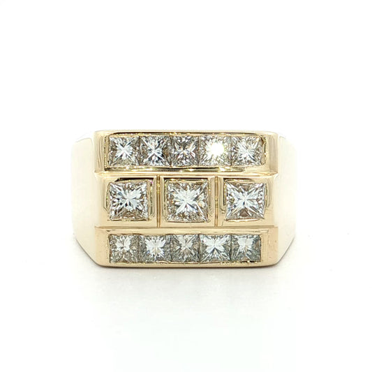 3.53 Mens Princess Cut Diamond Ring 14k Yellow Gold