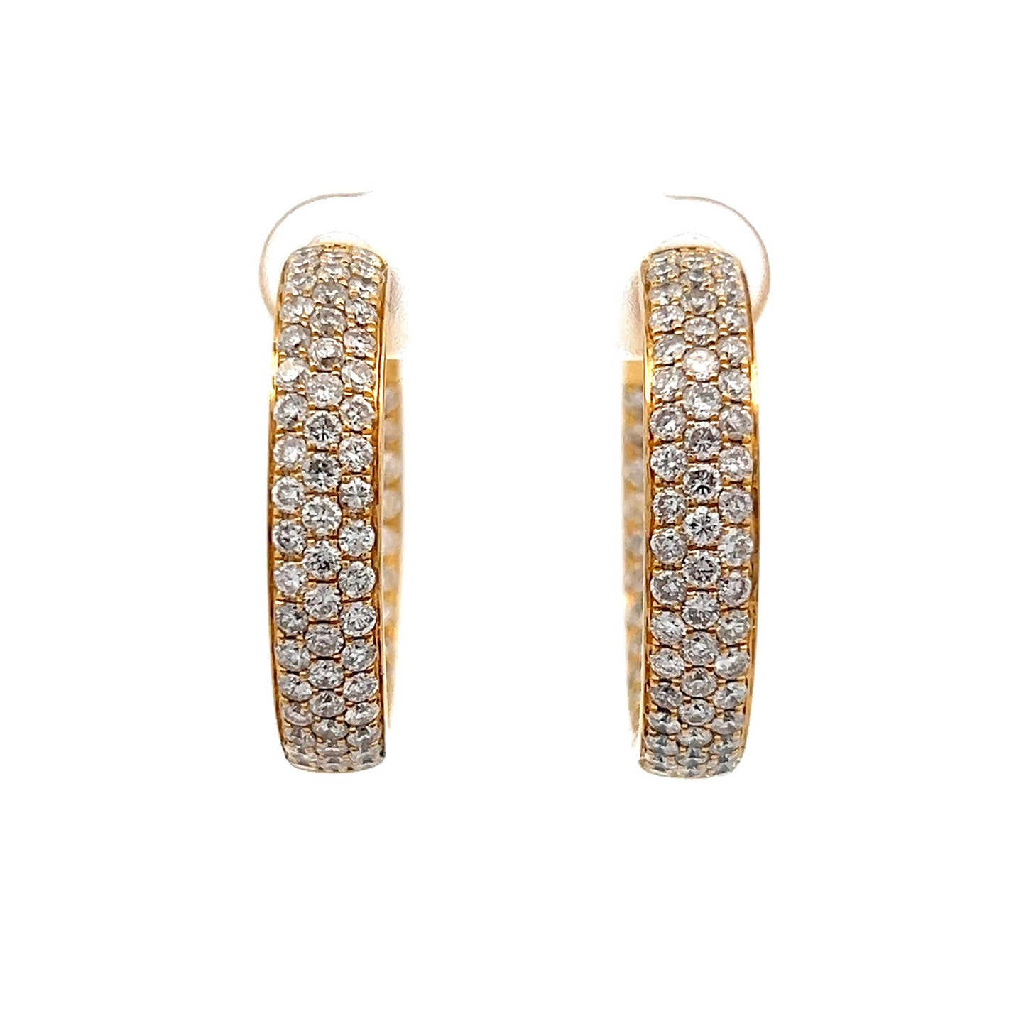 3.54 Pave Diamond Hoop Earrings in 18k Yellow Gold