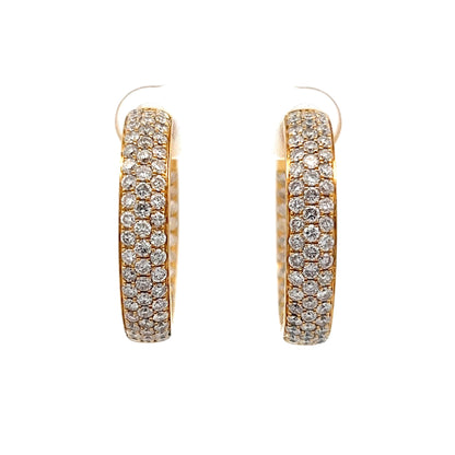 3.54 Pave Diamond Hoop Earrings in 18k Yellow Gold