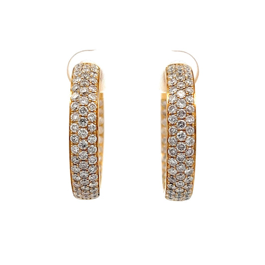 3.54 Pave Diamond Hoop Earrings in 18k Yellow Gold
