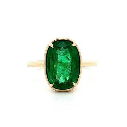 3.55 Cushion Emerald Engagement Ring 14k Yellow Gold