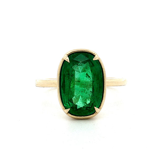 3.55 Cushion Emerald Engagement Ring 14k Yellow Gold