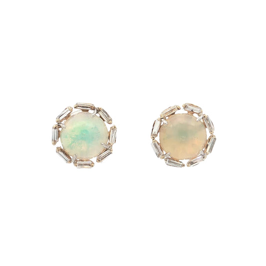 3.56 Opal & Diamond Stud Earrings 14k Yellow Gold
