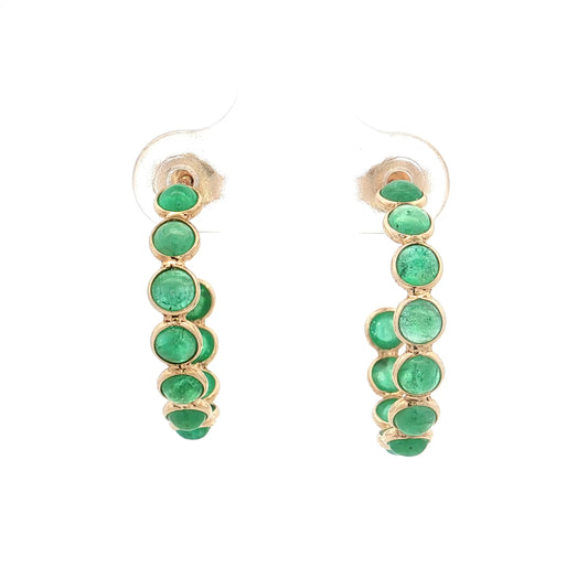 3.60 Bezel Emerald Hoop Earrings 14k Yellow Gold