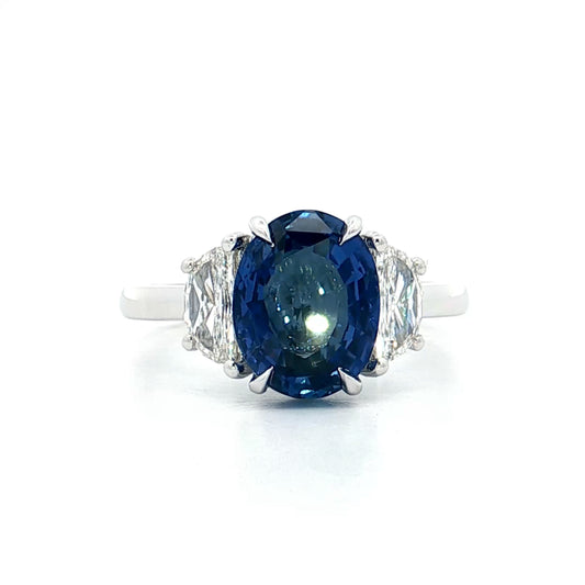 3.65 Oval Blue Sapphire Engagement Ring 18k
