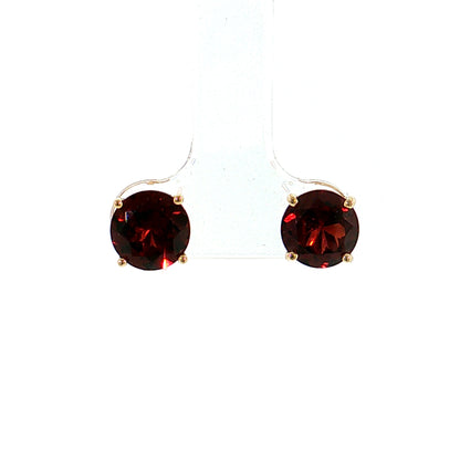3.76 Round Garnet Stud Earrings 14k Yellow Gold