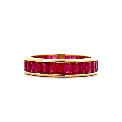 3.77 French Cut Ruby Eternity Band in 18k Yellow Gold