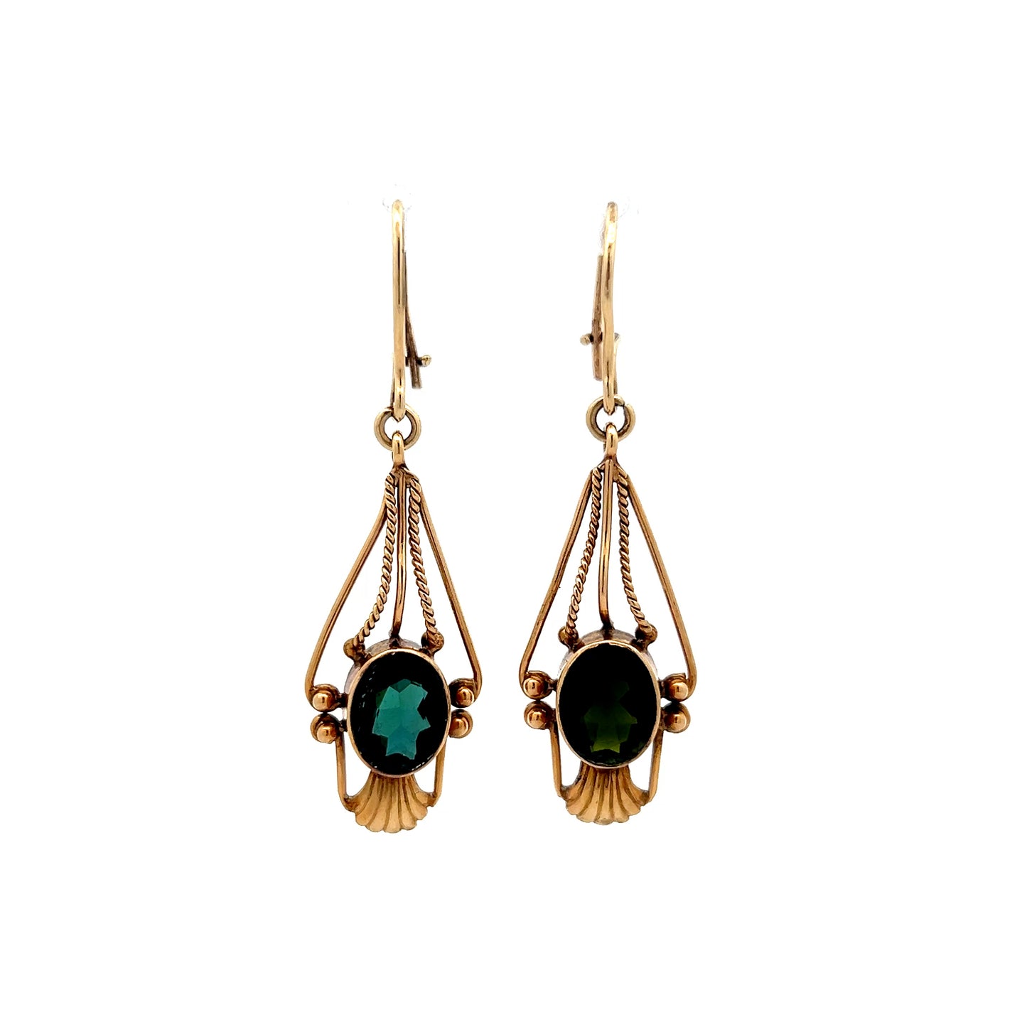 3.78 Antique Tourmaline Drop Earrings in 18 & 14k Gold