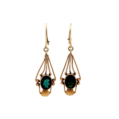 3.78 Antique Tourmaline Drop Earrings in 18 & 14k Gold