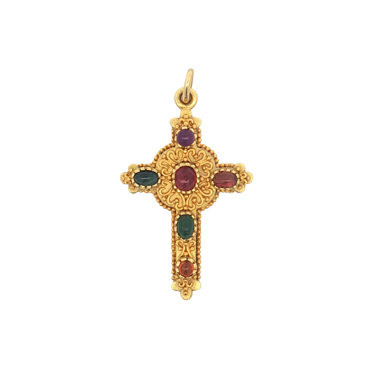 3.78 Gemstone Cross Pendant 18k & 24k Gold