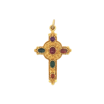 3.78 Gemstone Cross Pendant 18k & 24k Gold