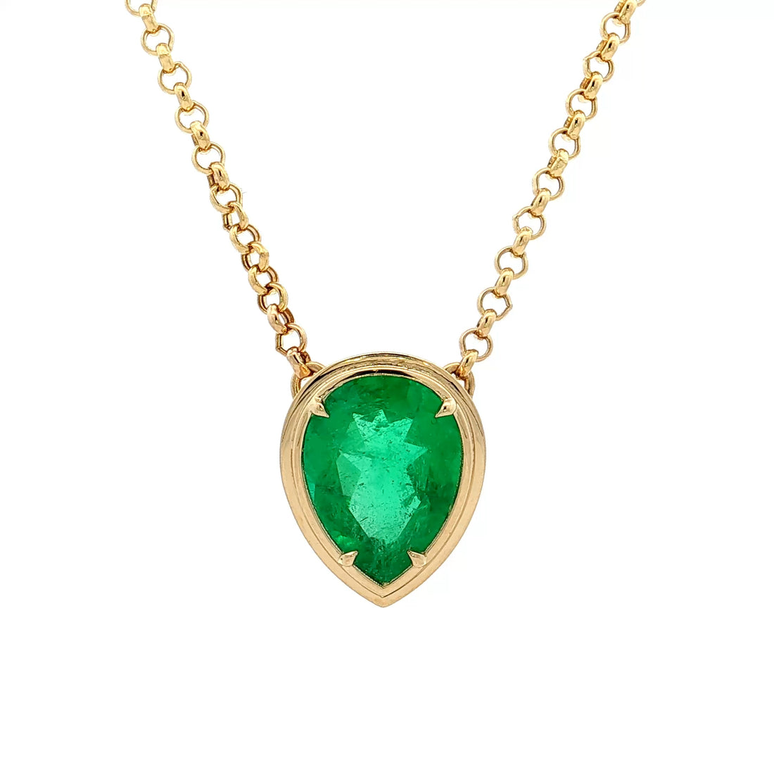 3.91 Pear Emerald Pendant Necklace 14kYellow Gold