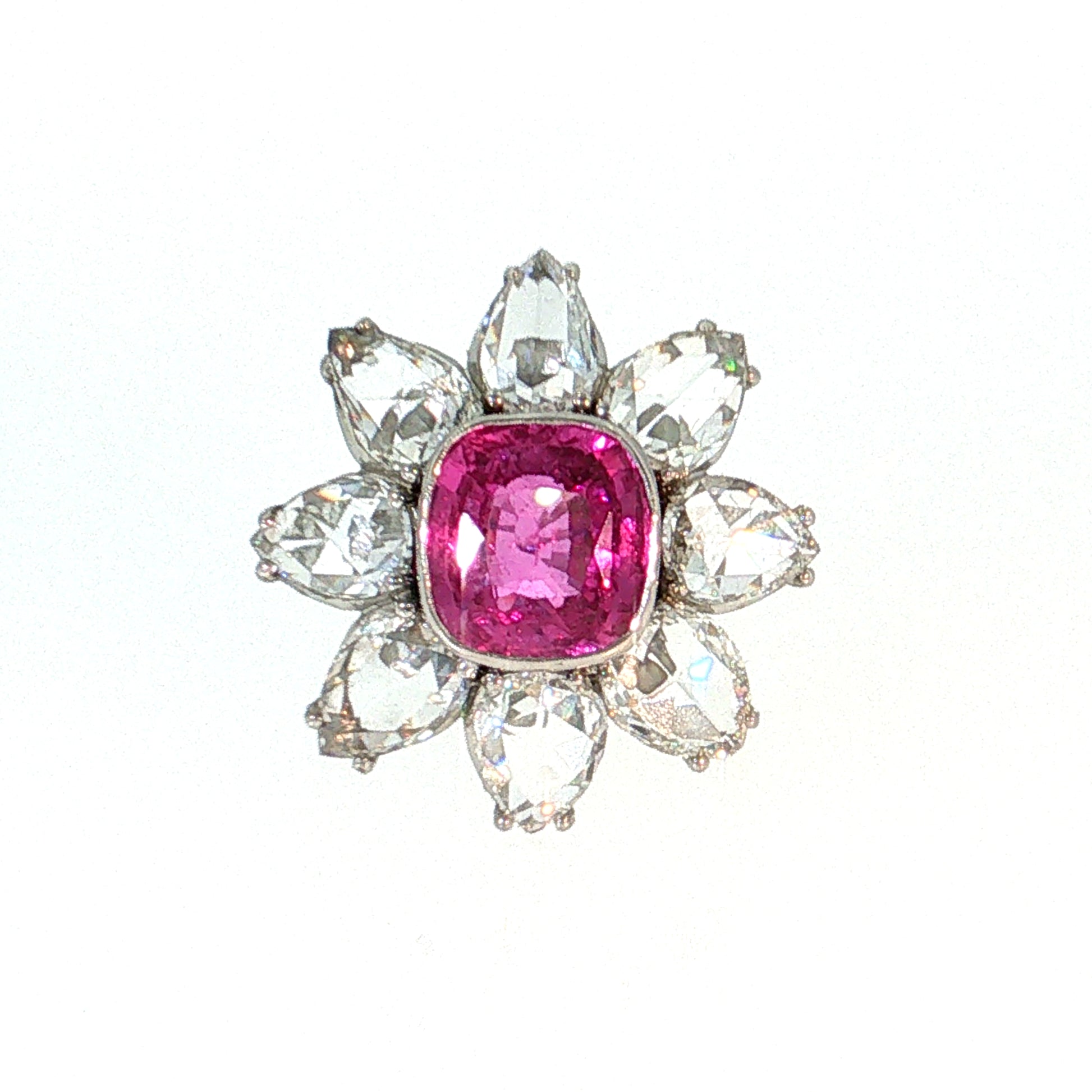 3.97 Pink Sapphire & Diamond Halo Cocktail Ring Platinum
