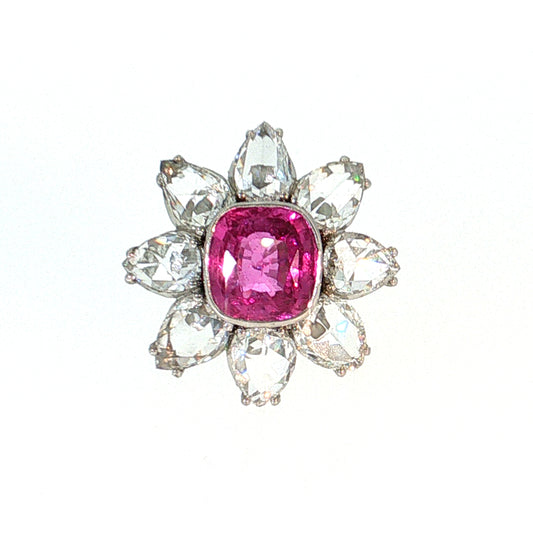 3.97 Pink Sapphire & Diamond Halo Cocktail Ring Platinum
