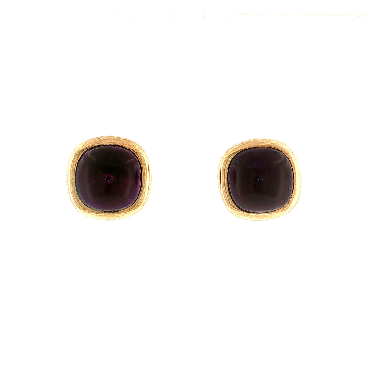 30.00 Amethyst Cabochon Stud Earrings 14K Yellow Gold