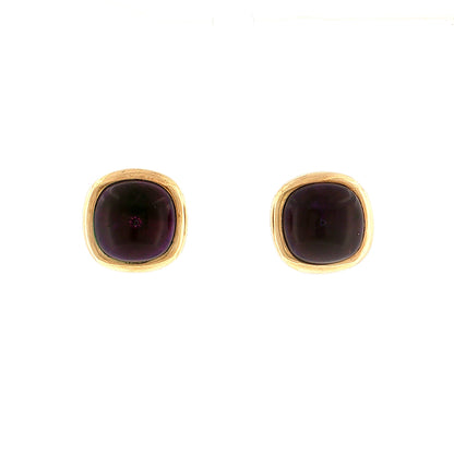 30.00 Amethyst Cabochon Stud Earrings 14K Yellow Gold