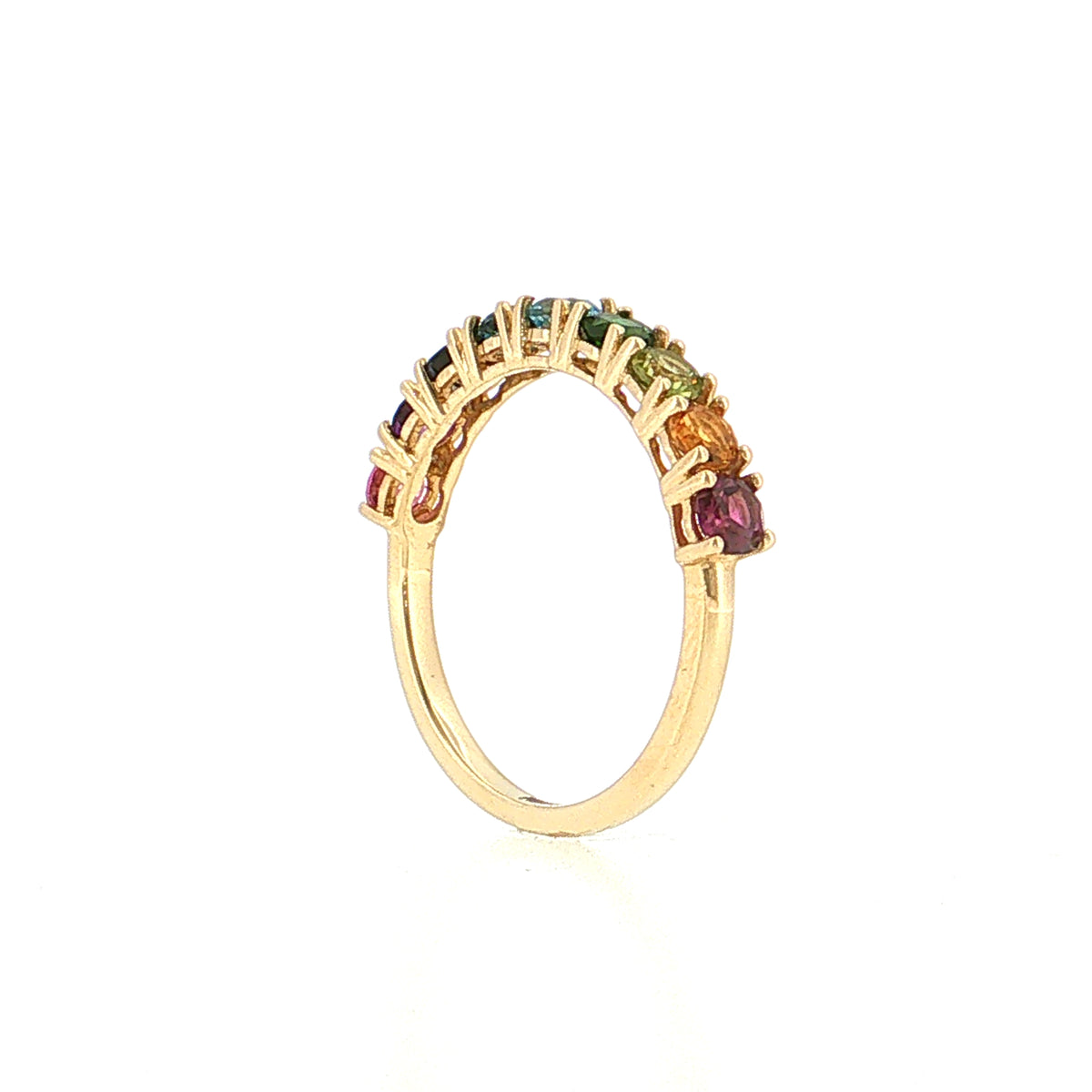 1.15 Rainbow Gemstone Stacking Ring 14k Yellow Gold