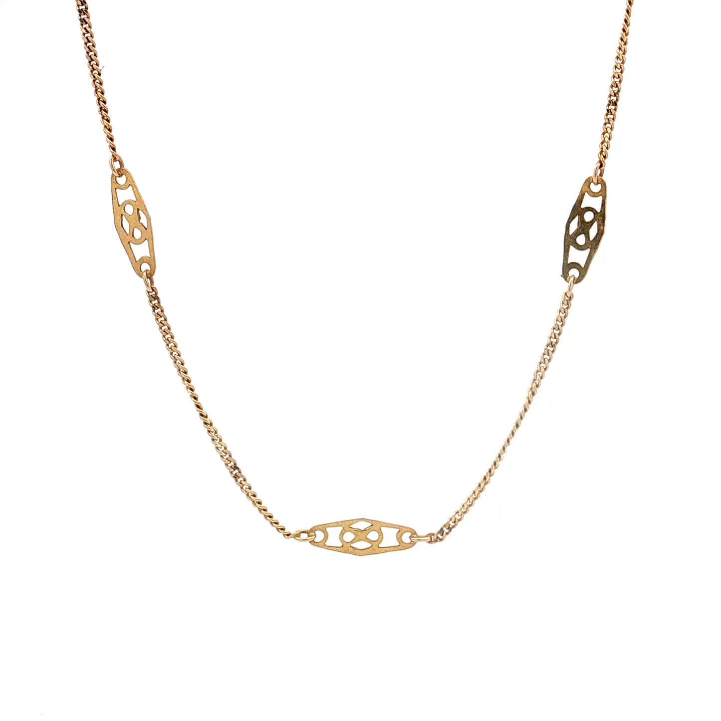30" Vintage Geometric Station Necklace 14k Yellow Gold