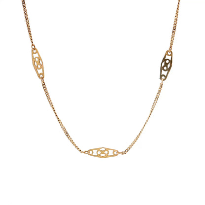 30" Vintage Geometric Station Necklace 14k Yellow Gold