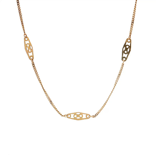 30" Vintage Geometric Station Necklace 14k Yellow Gold