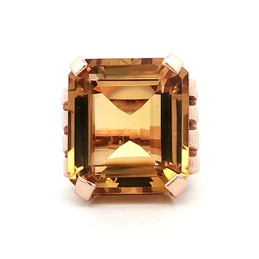 31.95 Vintage Retro Citrine Cocktail Ring 14k Rose Gold