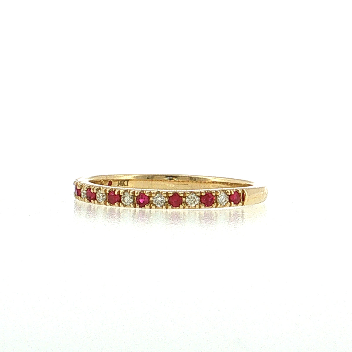 Half-Eternity Diamond & Ruby Wedding Band 14k Yellow Gold