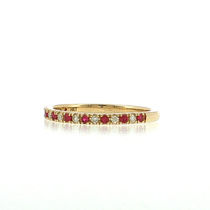 Half-Eternity Diamond & Ruby Wedding Band 14k Yellow Gold