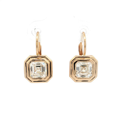 3 Carat Asscher Diamond Drop Earrings 18k Yellow Gold