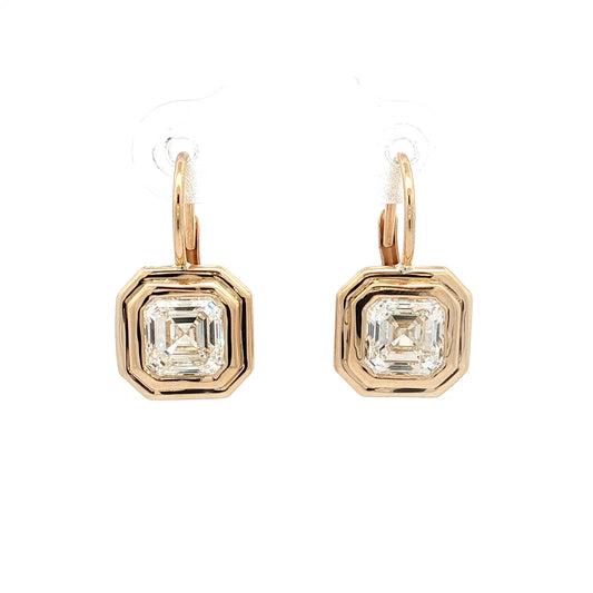 3 Carat Asscher Diamond Drop Earrings 18k Yellow Gold