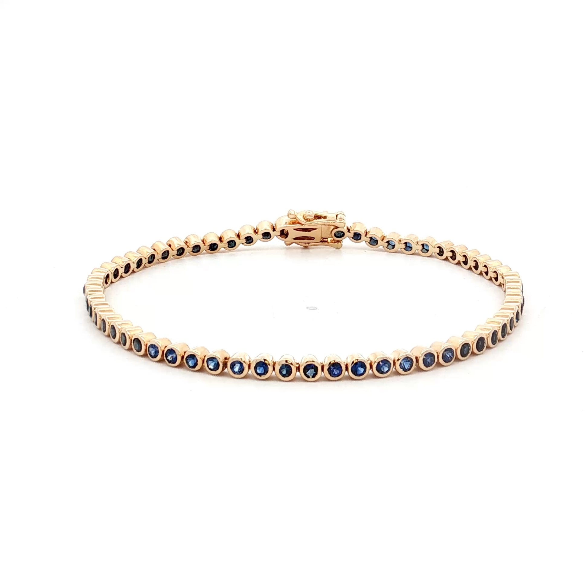 3 Carat Bezel Sapphire Tennis Bracelet in 14k Yellow Gold