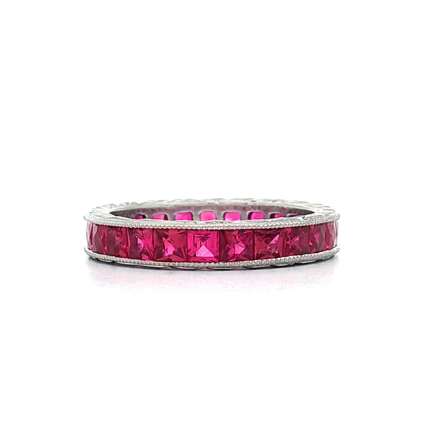 3 Carat French Cut Ruby Eternity Band Platinum