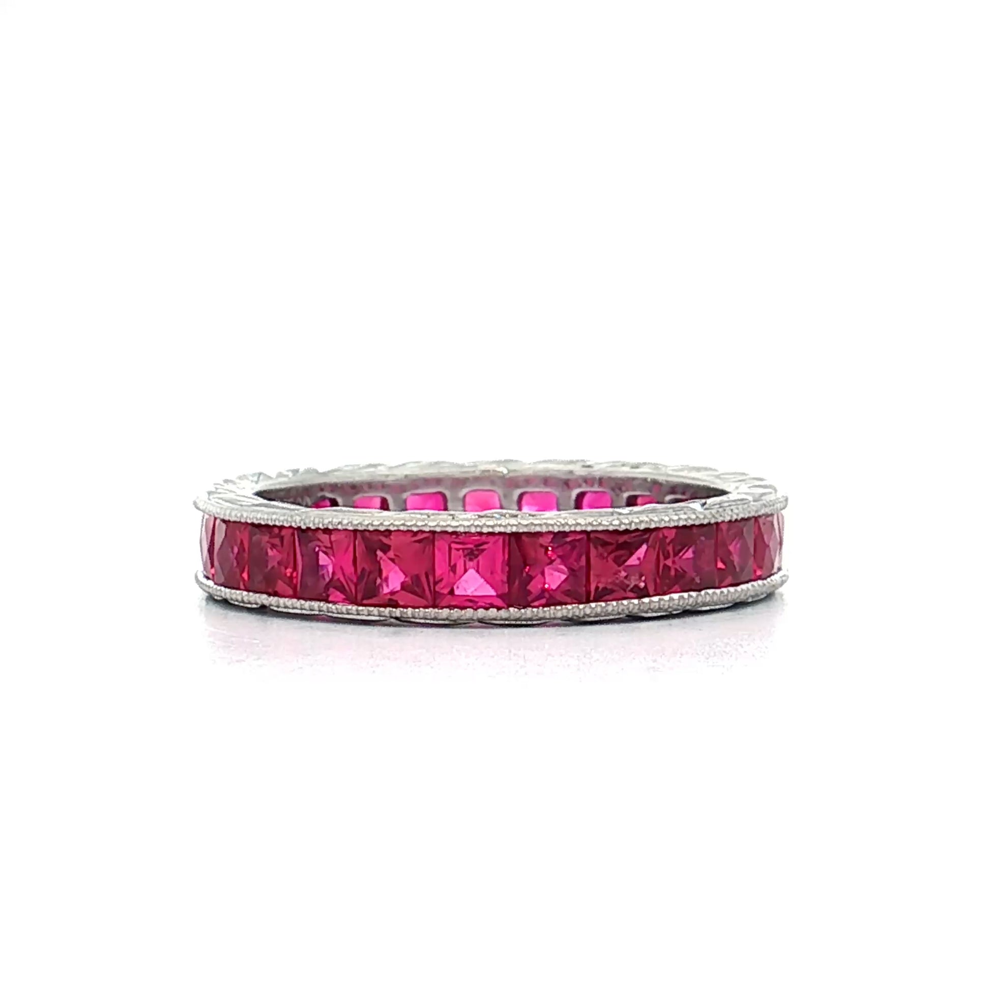 3 Carat French Cut Ruby Eternity Band Platinum