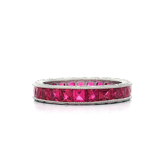3 Carat French Cut Ruby Eternity Band Platinum