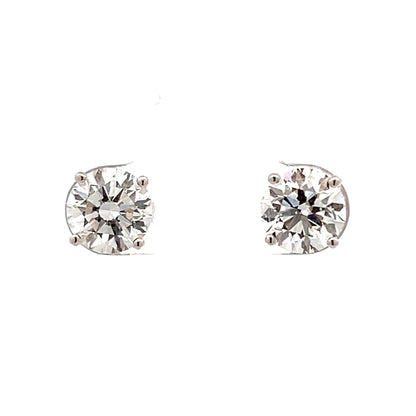 3 Carat Round Diamond Stud Earrings in 18k White Gold