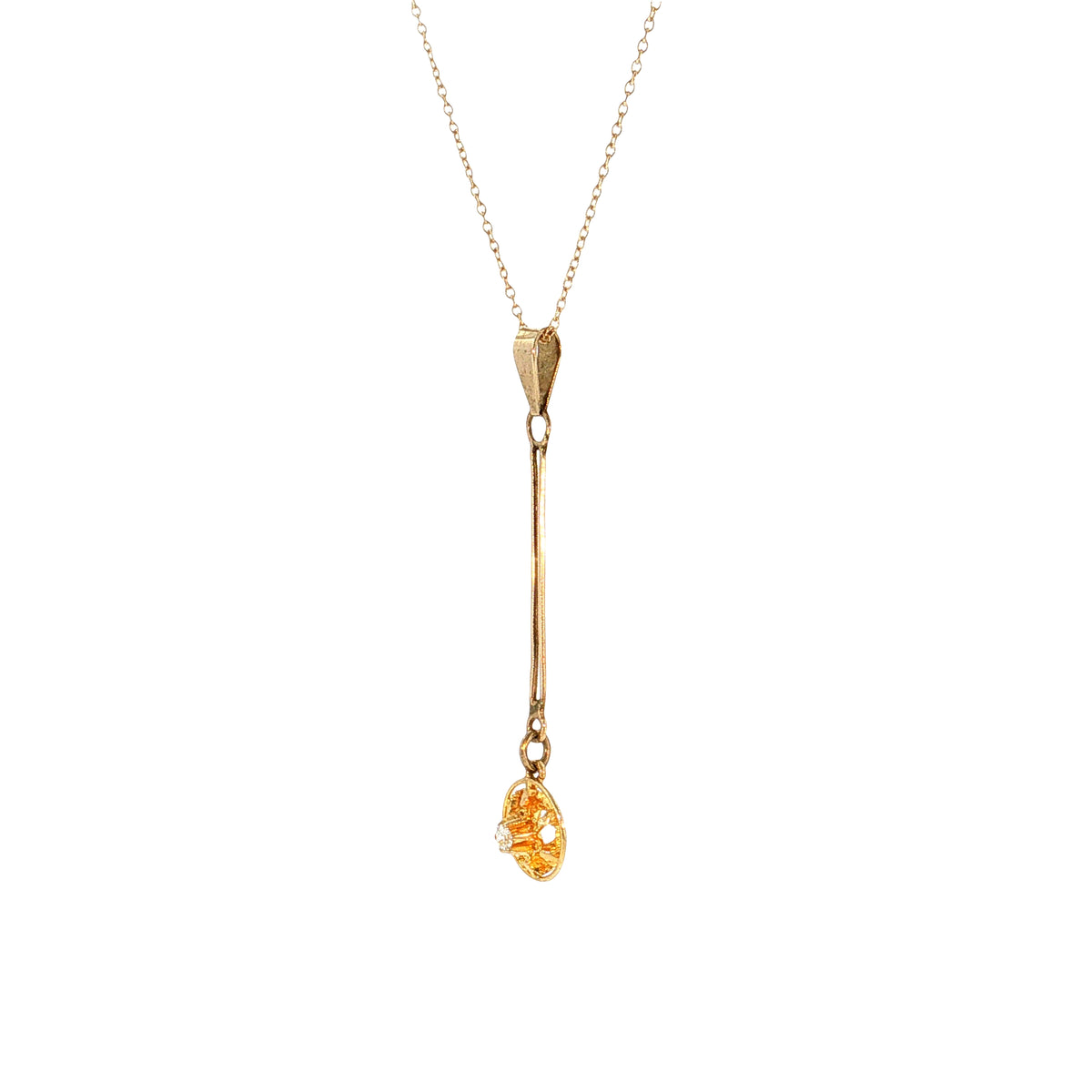 .04 Vintage Mid-Century Diamond Pendant Necklace 14k & 10k