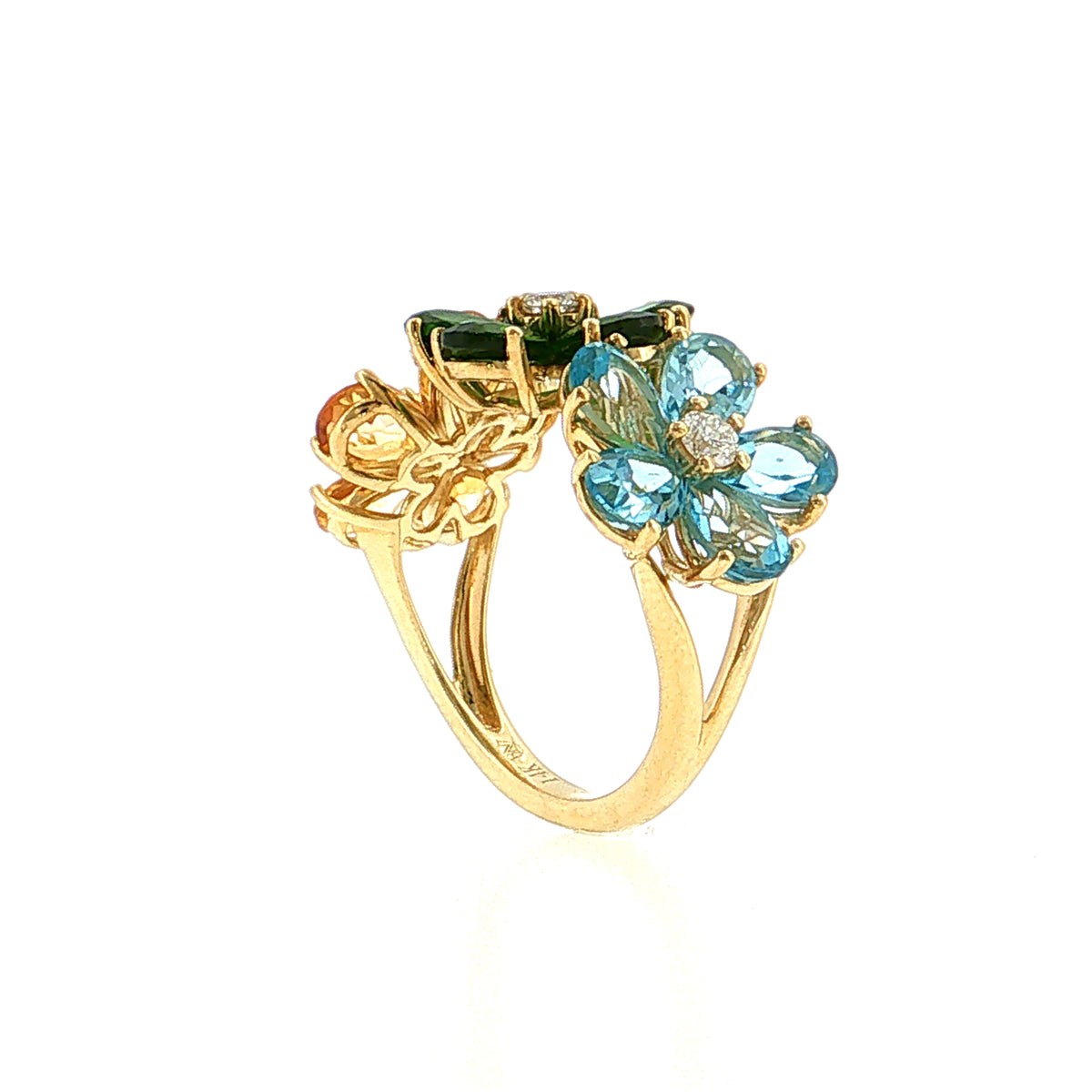 6.24 Pear Cut Gemstone Flower Ring 14K Yellow Gold