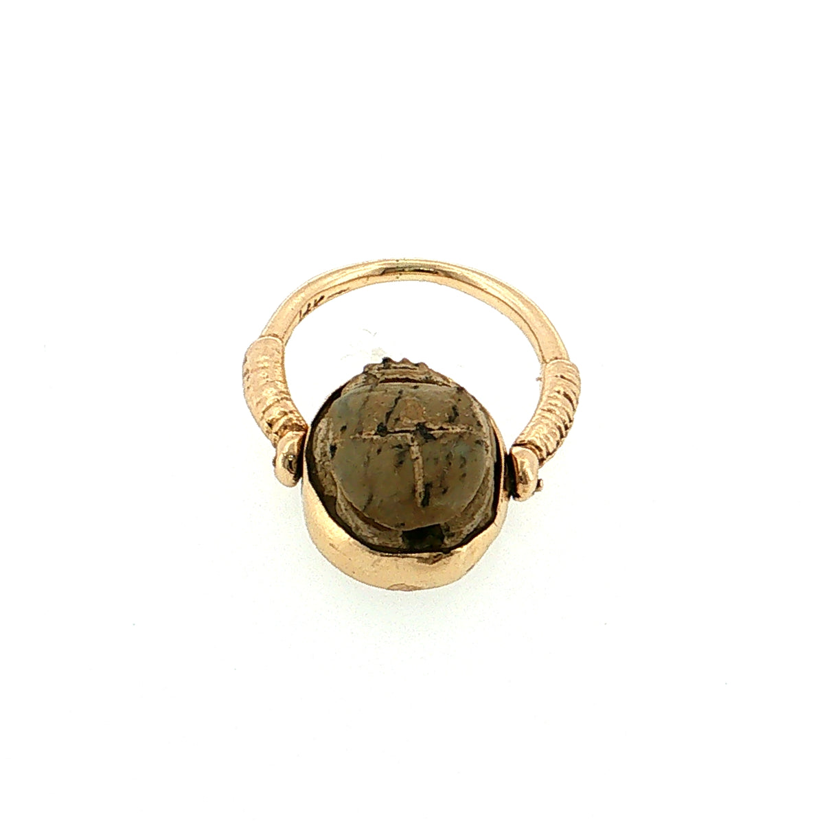 Carved Nutshell Scarab Flip Ring 14k Yellow Gold