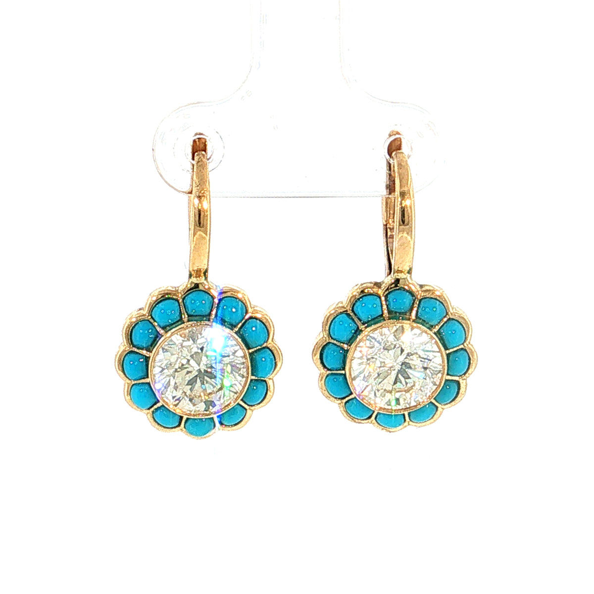 4.02 GIA Diamond & Turquoise Drop Earrings 18k