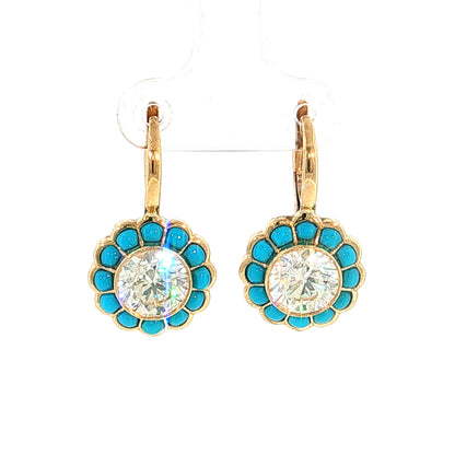 4.02 GIA Diamond & Turquoise Drop Earrings 18k