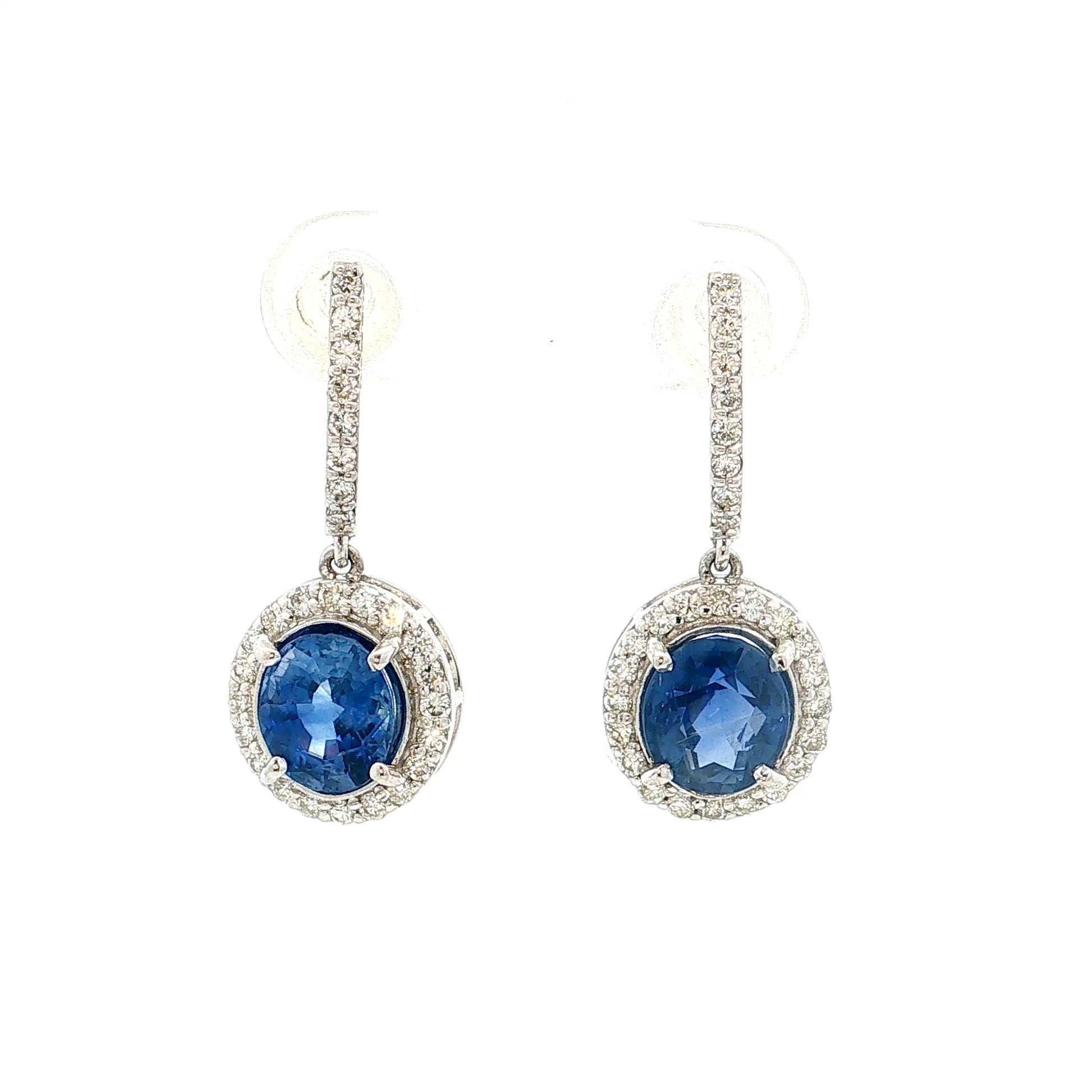 4.03 Blue Sapphire Drop Earrings 18k White Gold