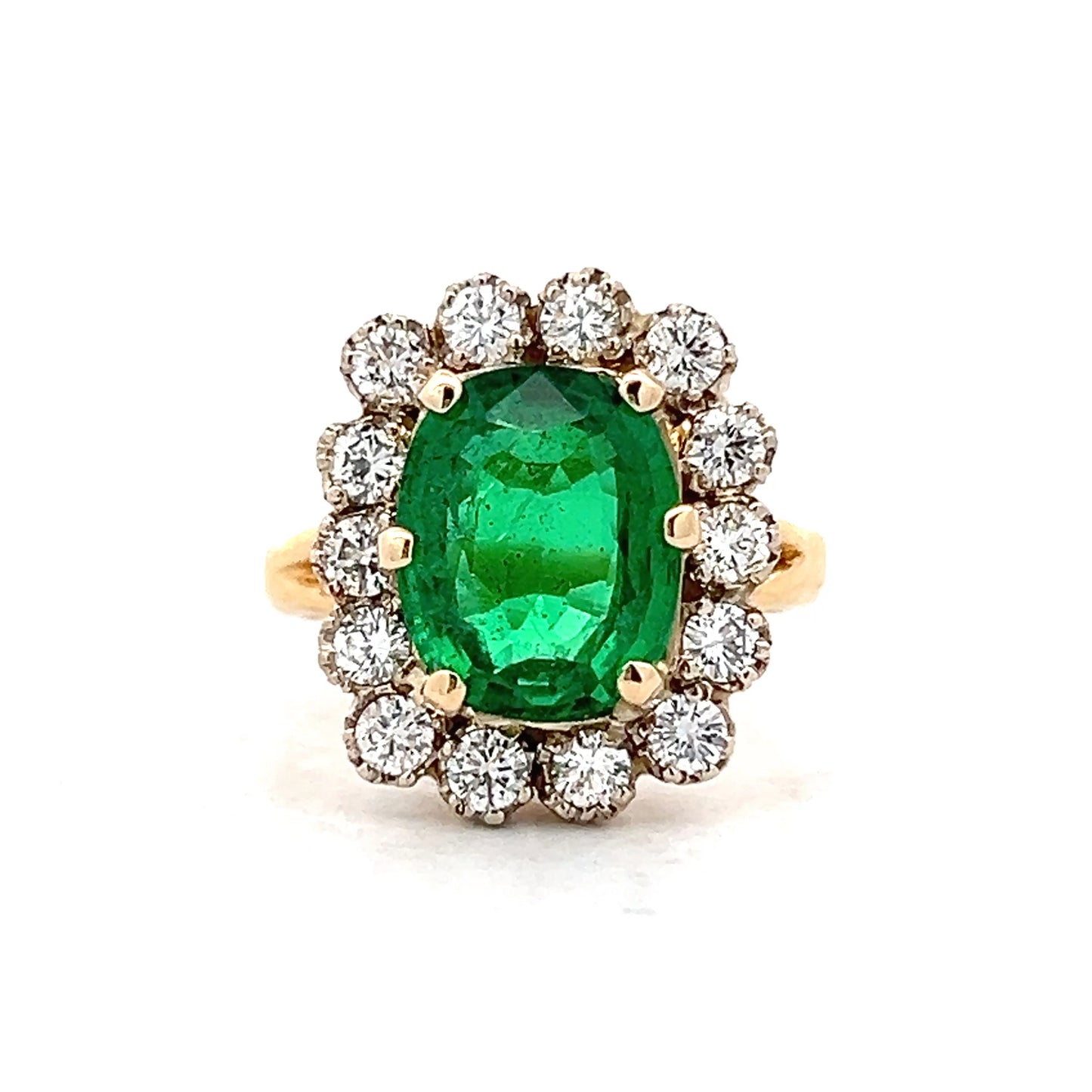 4.03 Cushion Cut Emerald & Diamond Cocktail Ring 18k