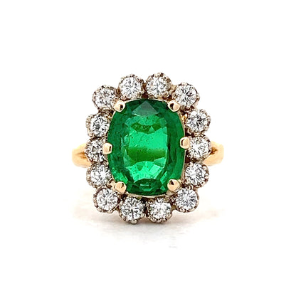4.03 Cushion Cut Emerald & Diamond Cocktail Ring 18k