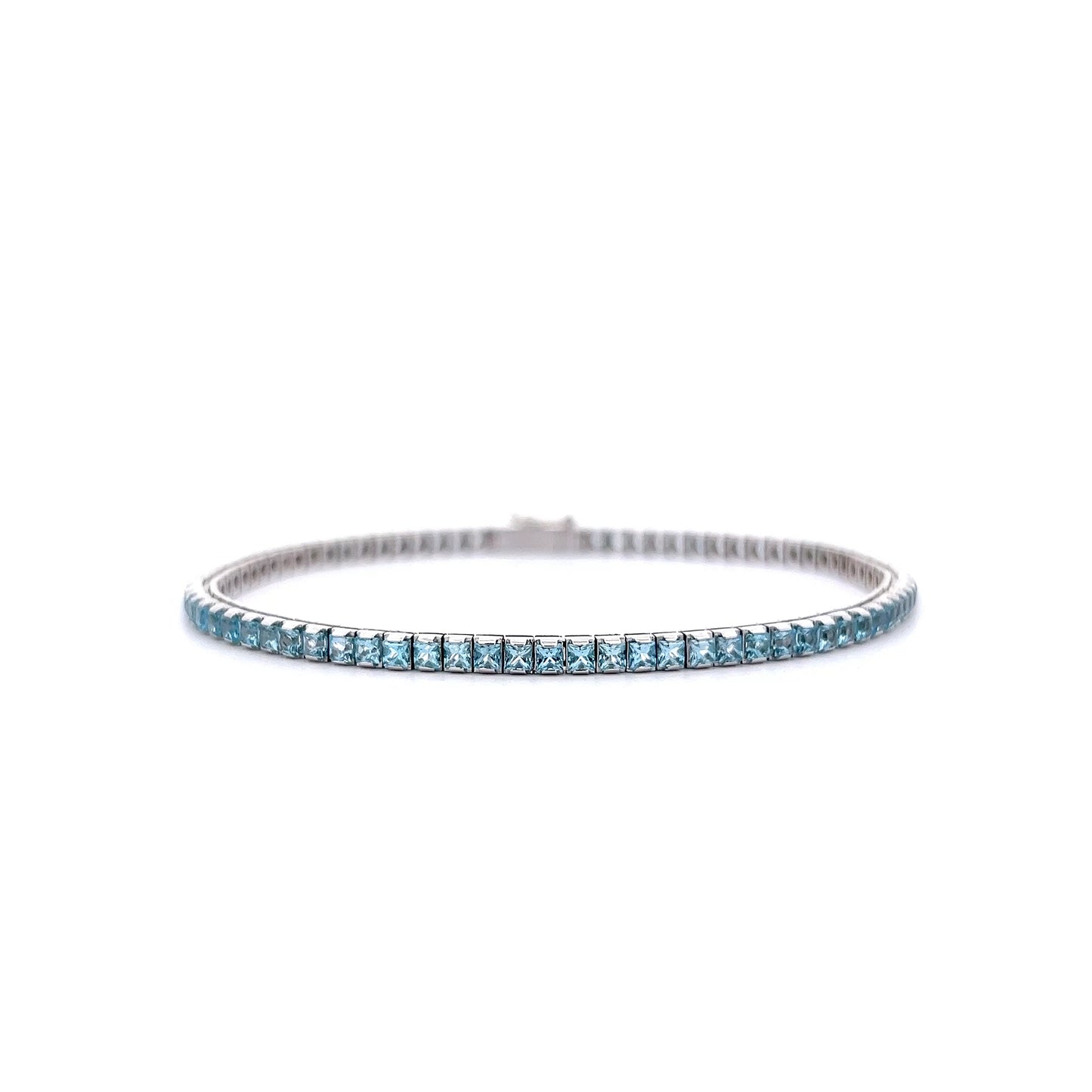 4.05 Princess Aquamarine Line Bracelet 14k White Gold