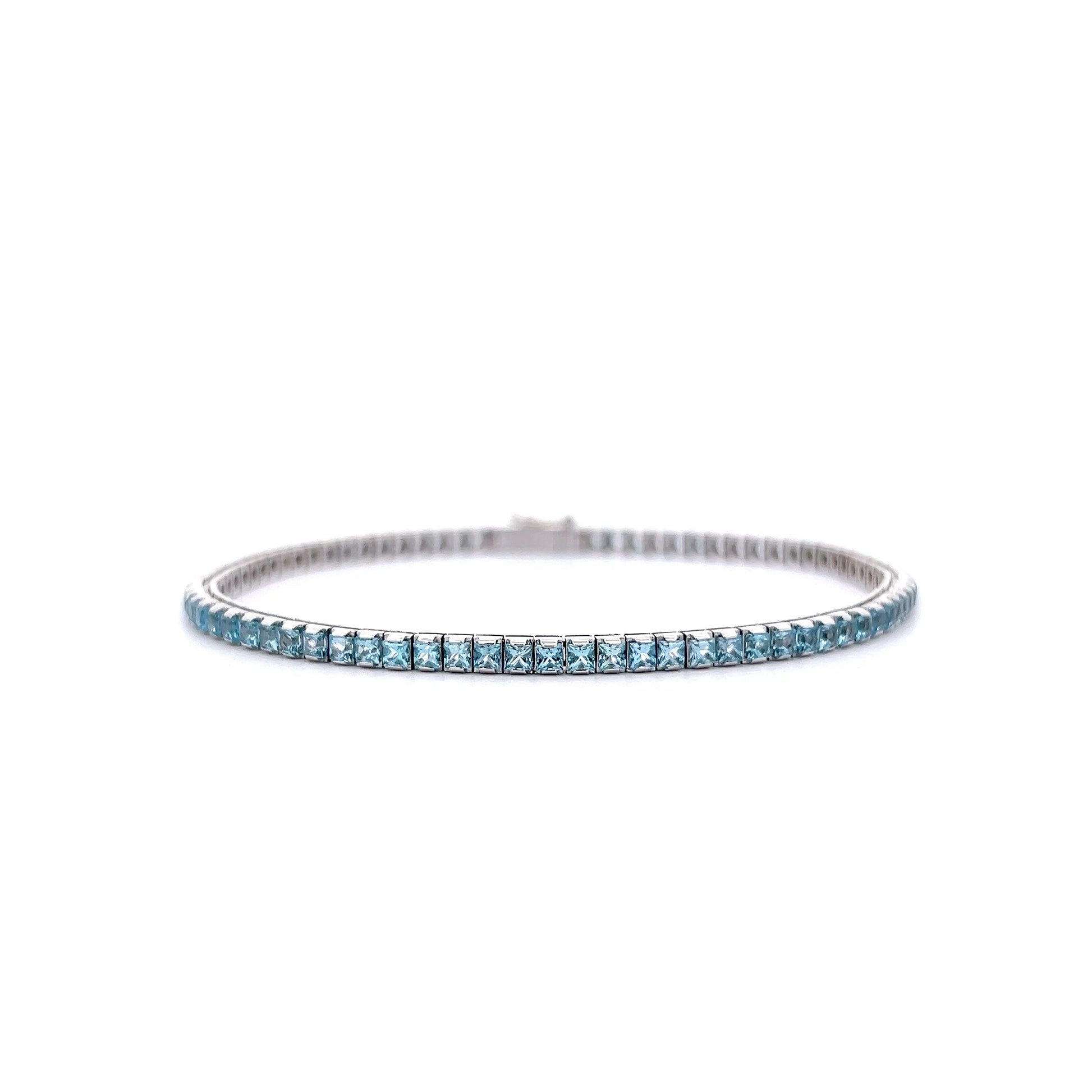 4.05 Princess Aquamarine Line Bracelet 14k White Gold