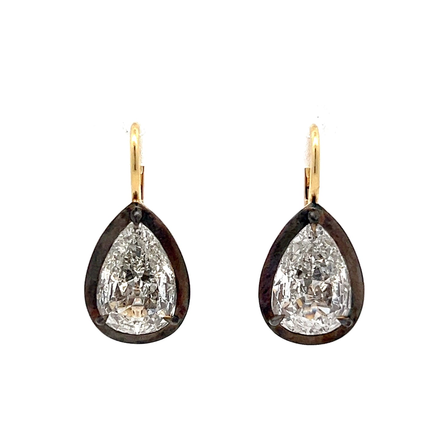 4.06 Pear Cut Diamond Earrings in 18k Yellow Gold