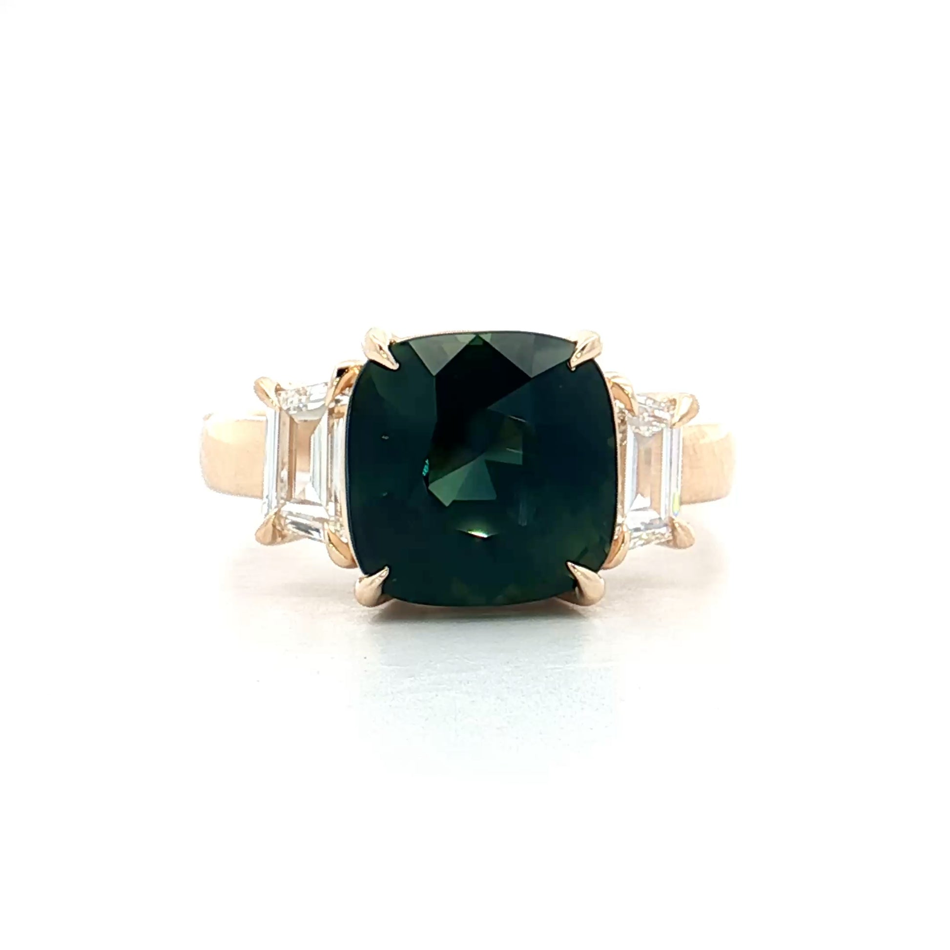 4.26 Cushion Cut Green Sapphire Engagement Ring 14k