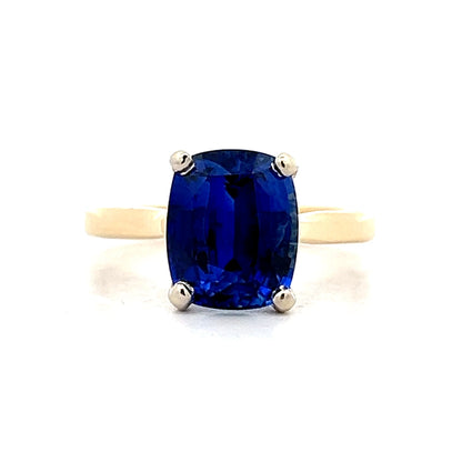 4.37 Cushion Cut Blue Sapphire Engagement Ring 18k