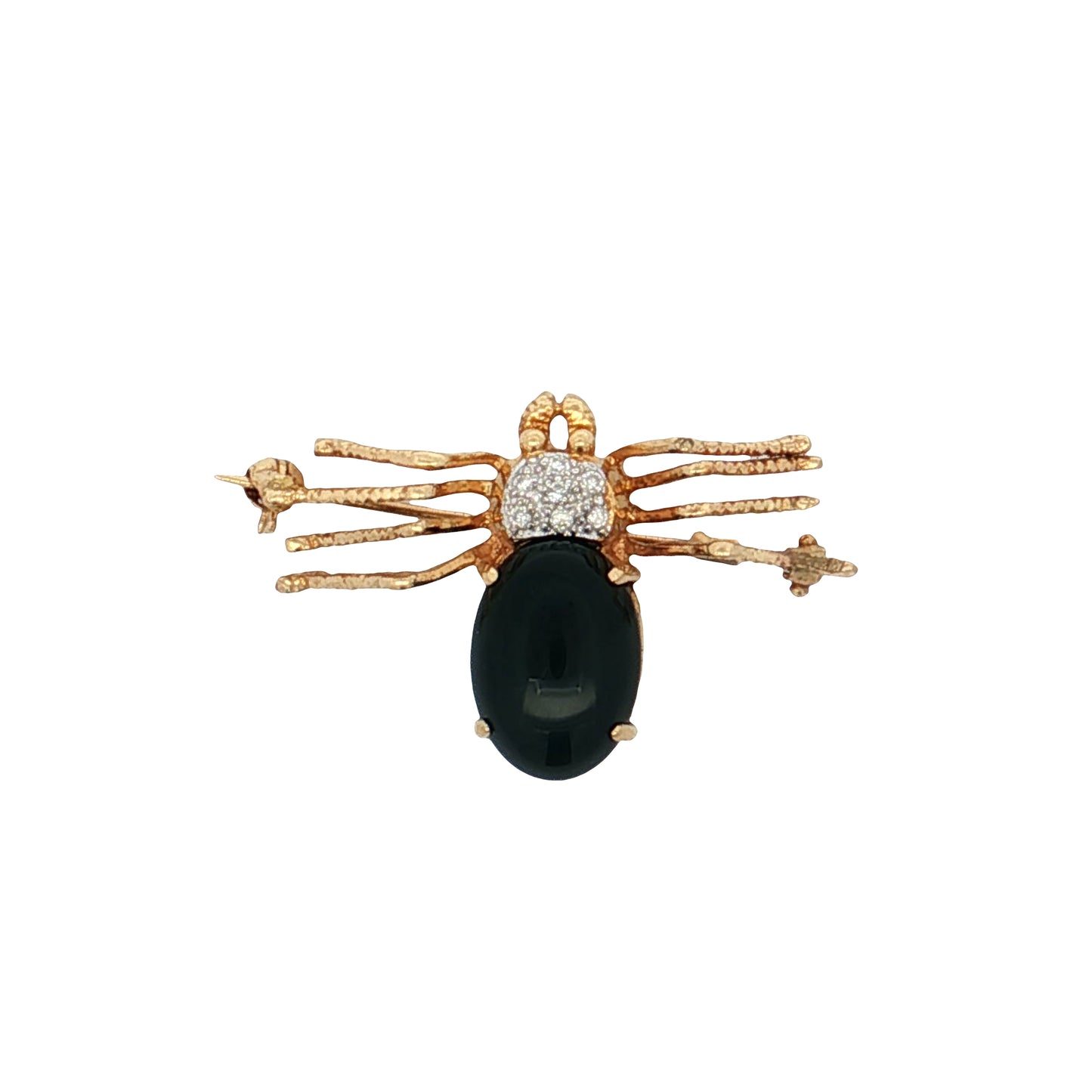 4.40 Onyx & Diamond Spider Brooch 18k Yellow Gold