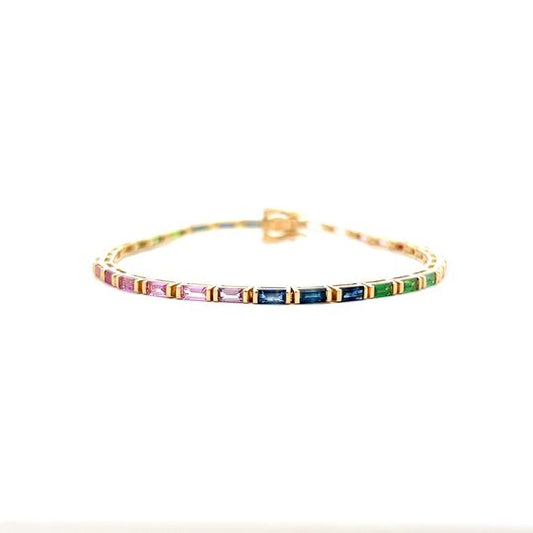 4.51 Baguette Cut Sapphire Rainbow Bracelet in 14k