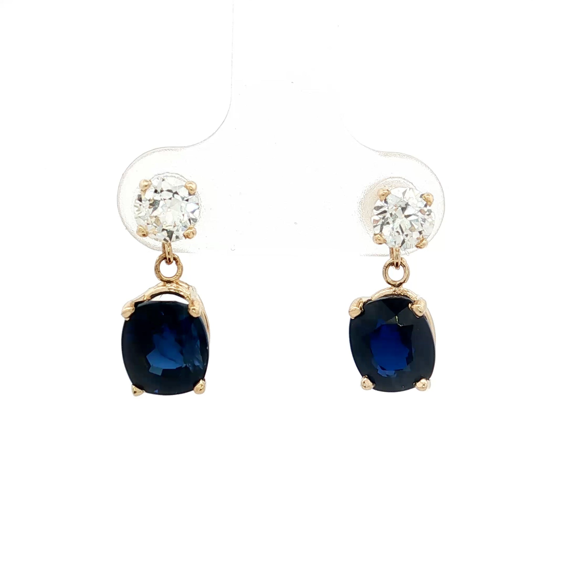 Cushion Sapphire Diamond Drop Earrings 14k – Filigree Jewelers